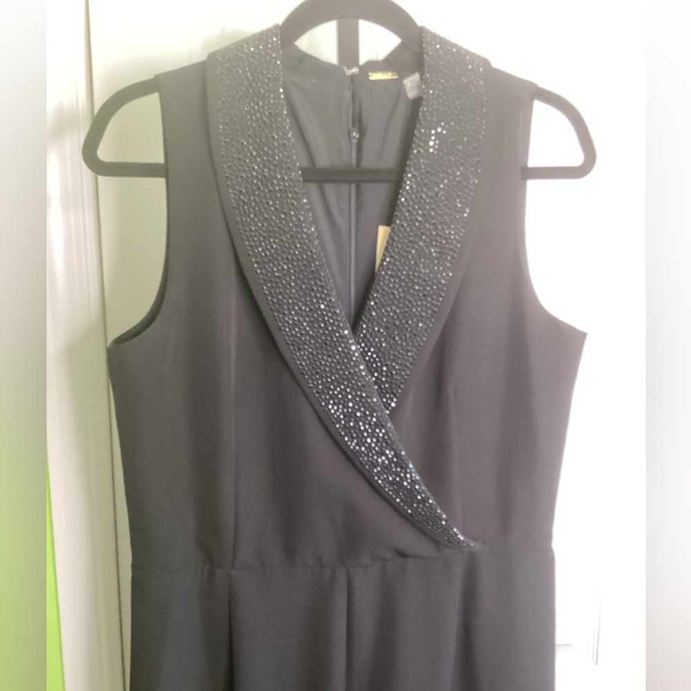 Tahari Black Jumpsuit with Embellished Neckline, size 10, NWT